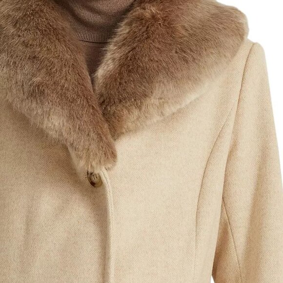 Lauren Ralph Lauren Womens Faux Fur Collar Coat in Cream Beige Size 14 NWT - Picture 13 of 13
